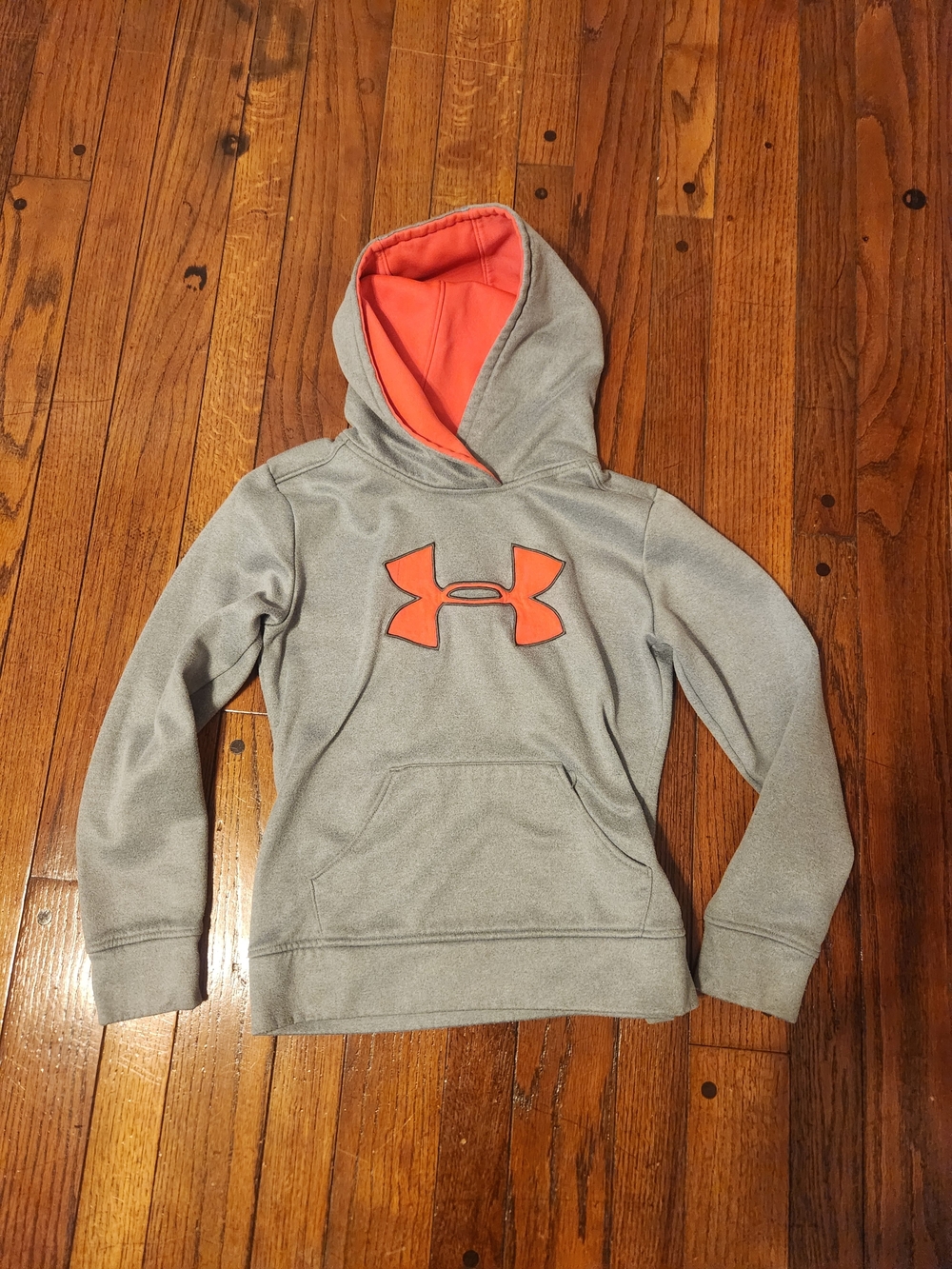 Under Armour Kids Gray Hoodie with Orange Lined Hood and Logo